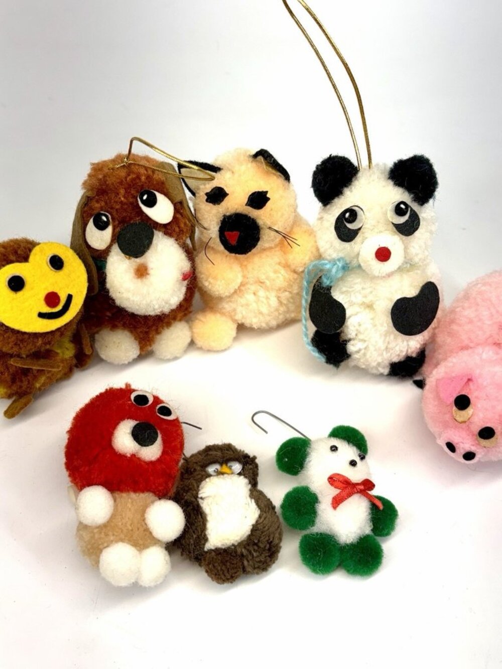 Vintage 1981 Pom Pom Pals Christmas Kitsch Animal Ornament Lot of 8